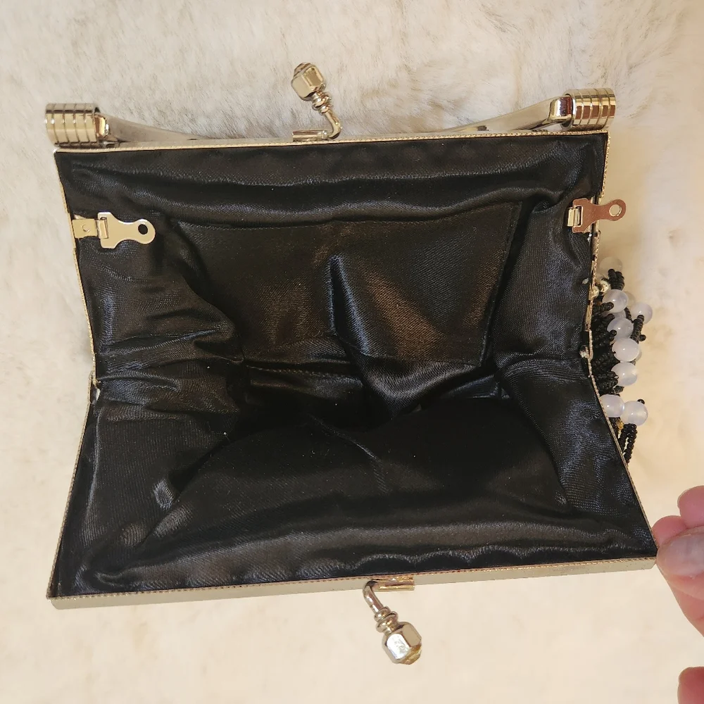 Beaded Handbag Black & White Clutch Purse No Strap